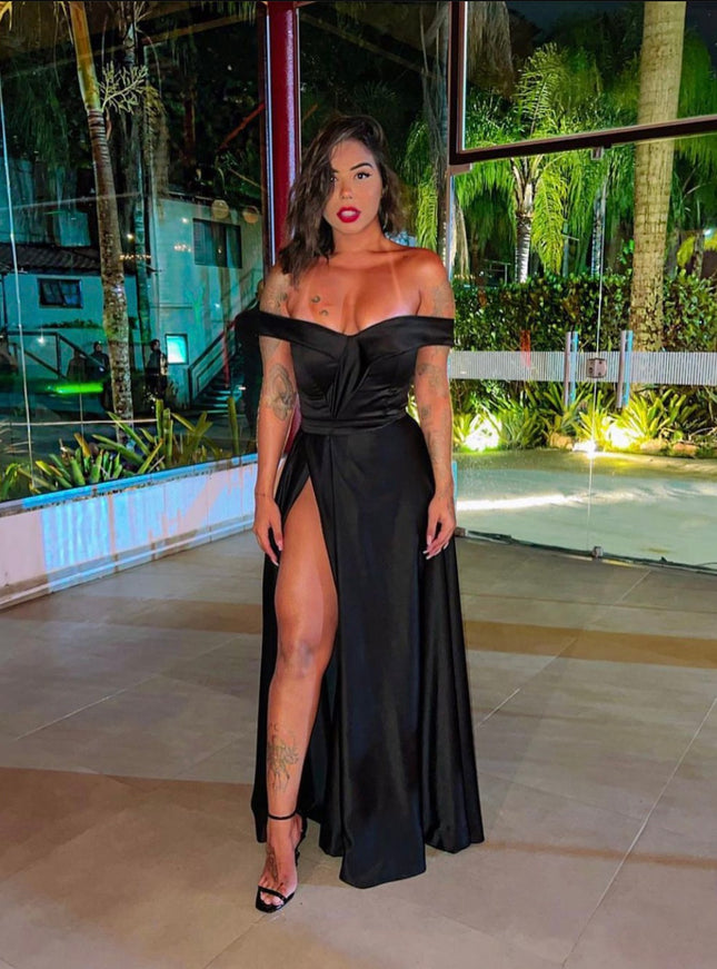 Preto ombro a ombro saia e fenda